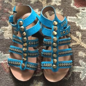 D2 DSQUARED2 Turquoise Suede Studded Gladiator Sandals size 36